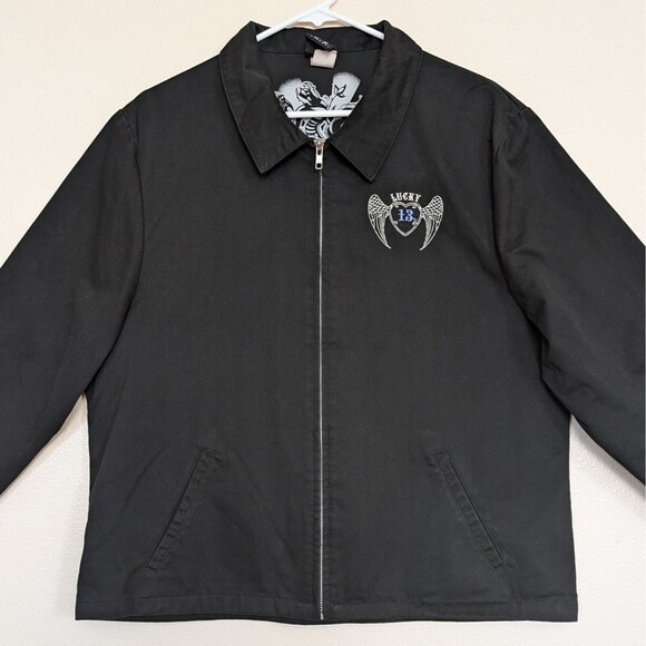 VTG Lucky 13 Collared Lightweight Biker Jacket Women's XL True Blue Angel Wings - Picture 4 of 14